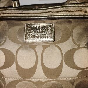 Coach Poppy Gold and Tan Signature Satchel